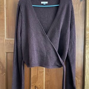American Eagle Outfitters Dark Purple V-Neck Wrap Sweater